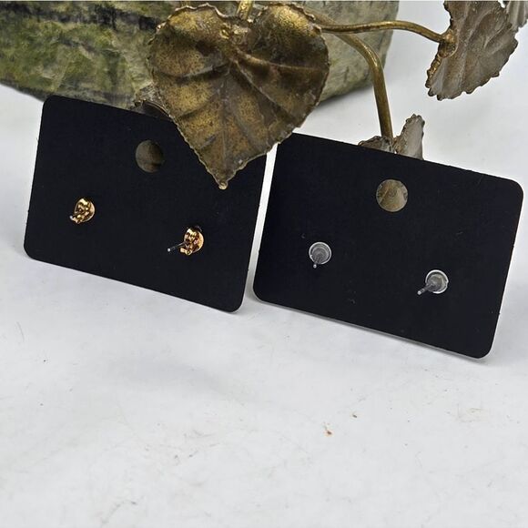 "5/$25" 2 Pairs Rhinestone Bling Earrings Black Acrylic Goldtone Hoop Post Stud - Picture 2 of 9